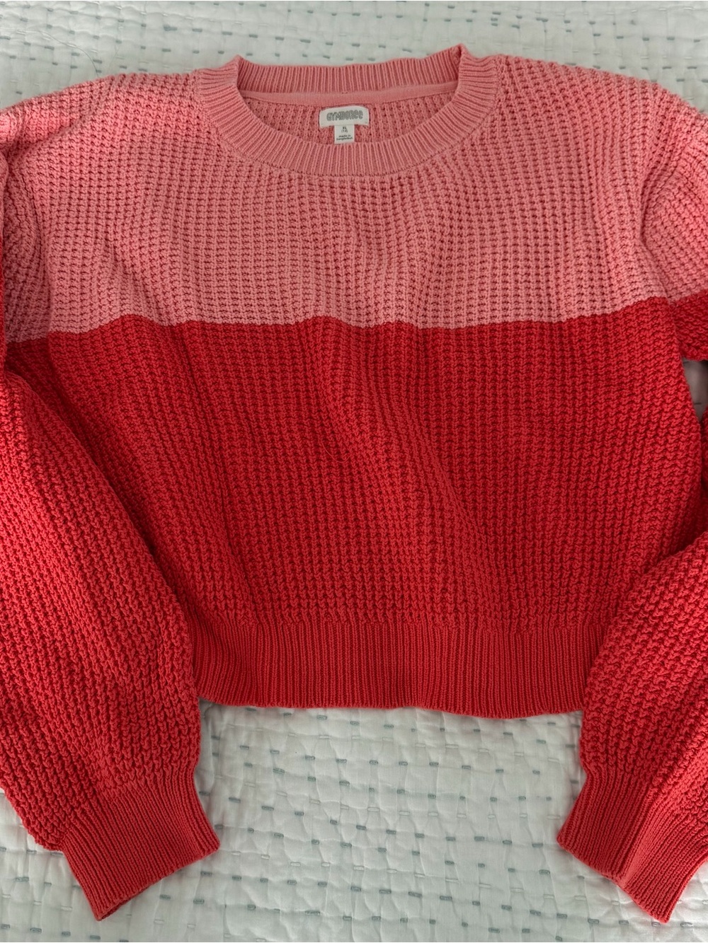 NWOT Girls Gymboree Pink & Coral Color Block Sweater. Size XL (14). 100% Cotton